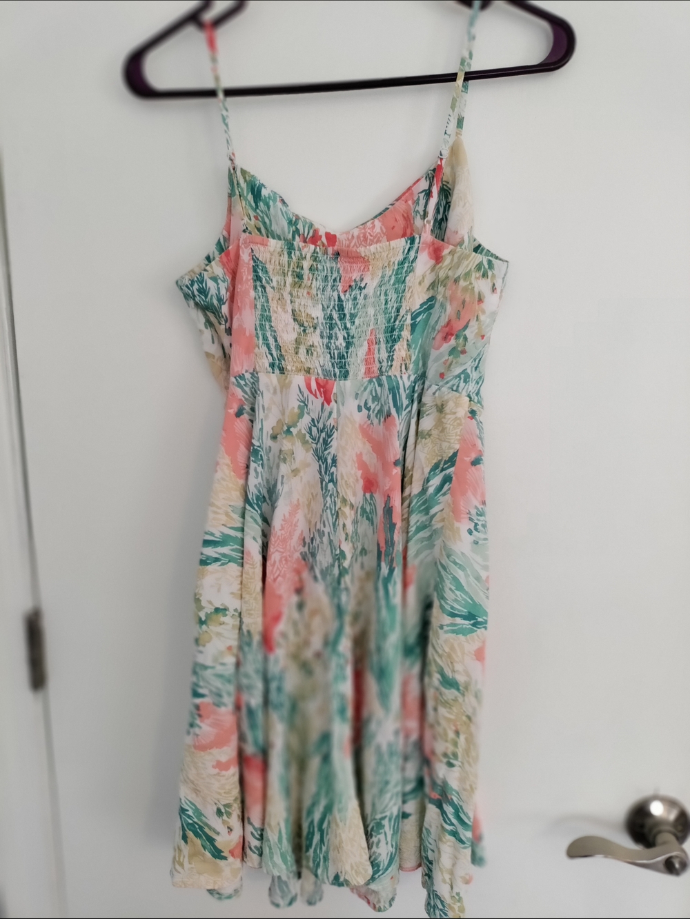 Old Navy Coral & Teal Floral Spaghetti-Strap Dress - Picture 4 of 6